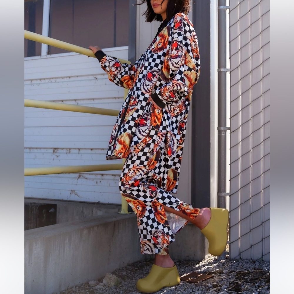 Dressed in LALA Vibrant Checkered Floral Pantsuit